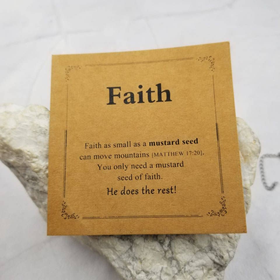 Faith Rectangle Mustard Seed Necklace - With Card: Silver