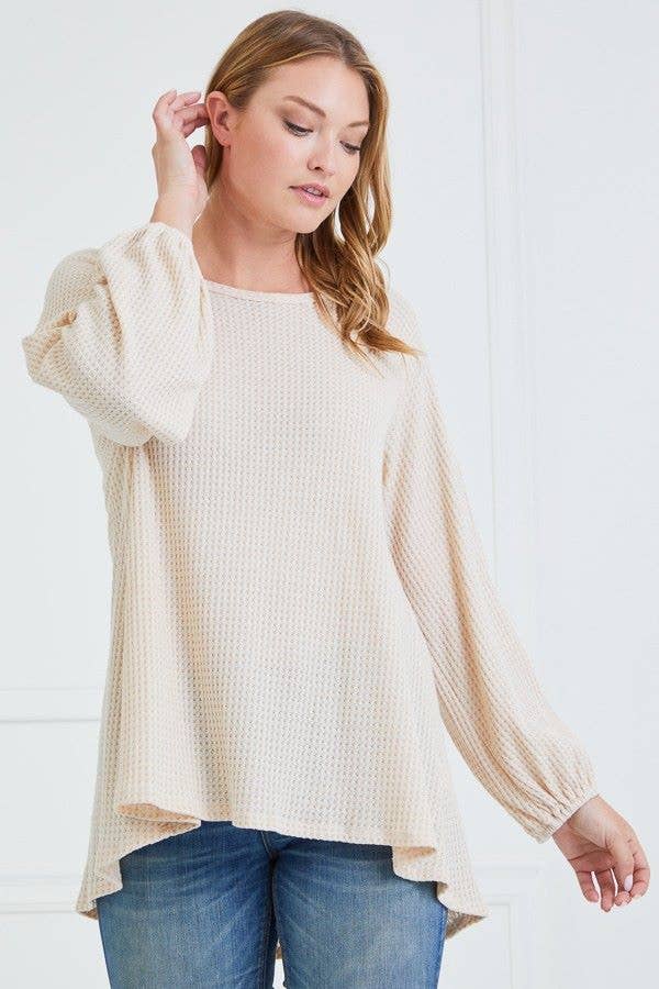 PRETTY WAFFLE KNIT SWEATER - 213267T: OATMEAL / L