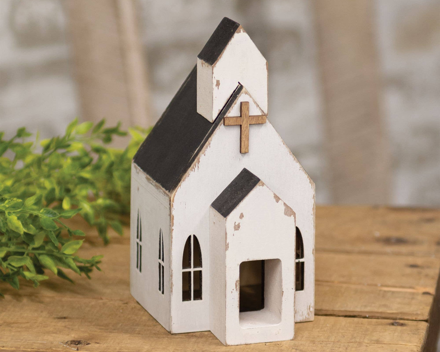 Distressed White Wooden Church Sitter