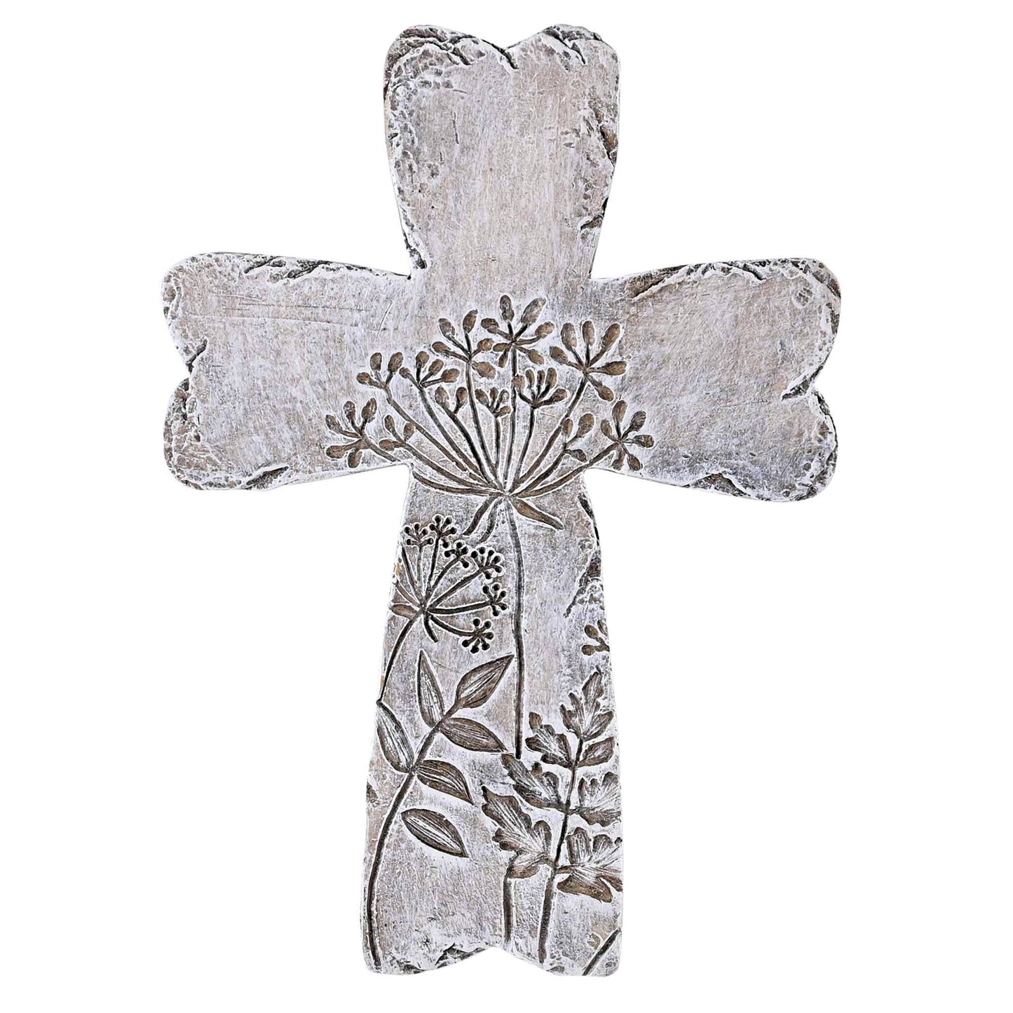 Gray Floral Resin Wall Cross 5.75H