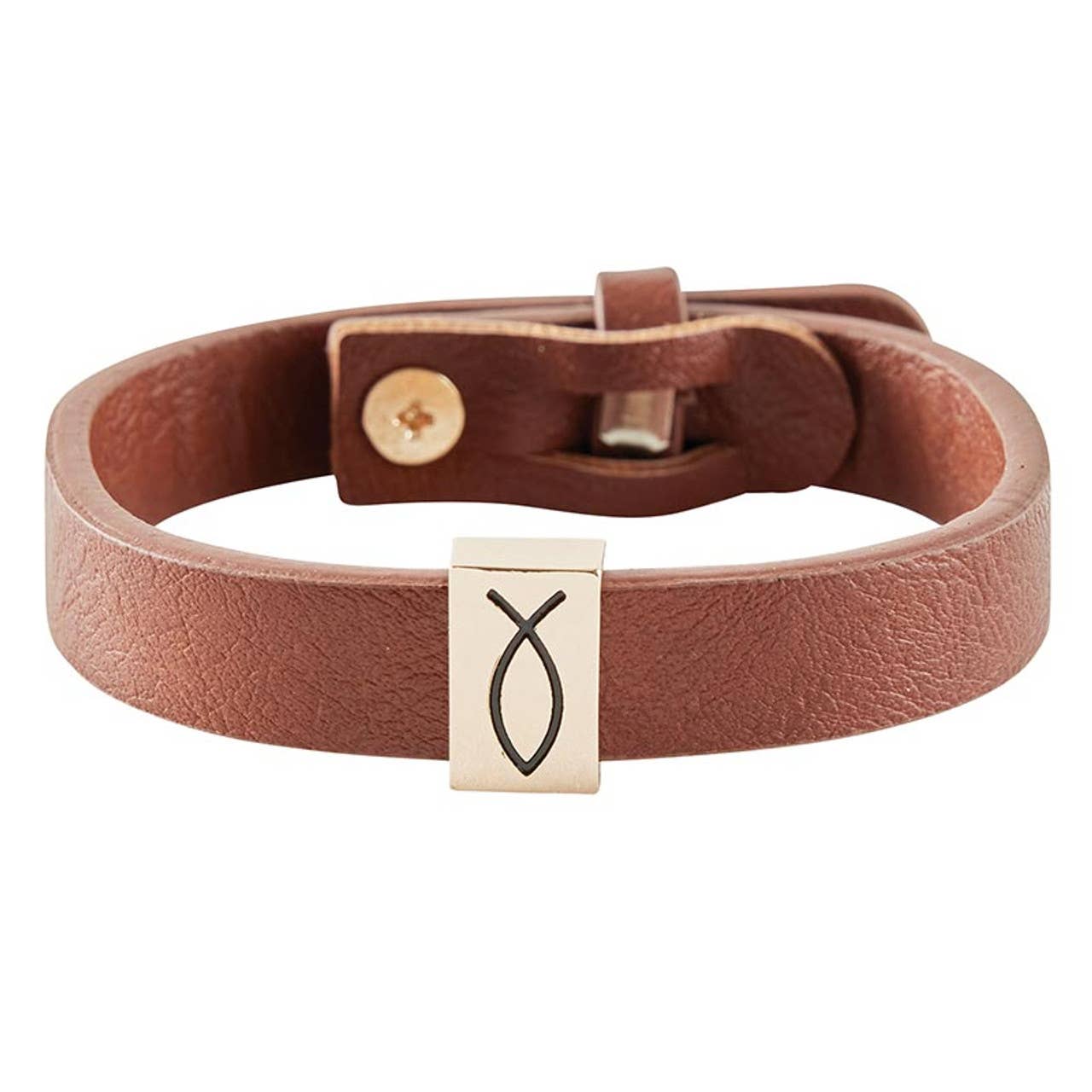 Leather Bracelet - Ichthys: Wipe Clean with Dry Cloth / Gold Plated/Vegan Leather / 8" L