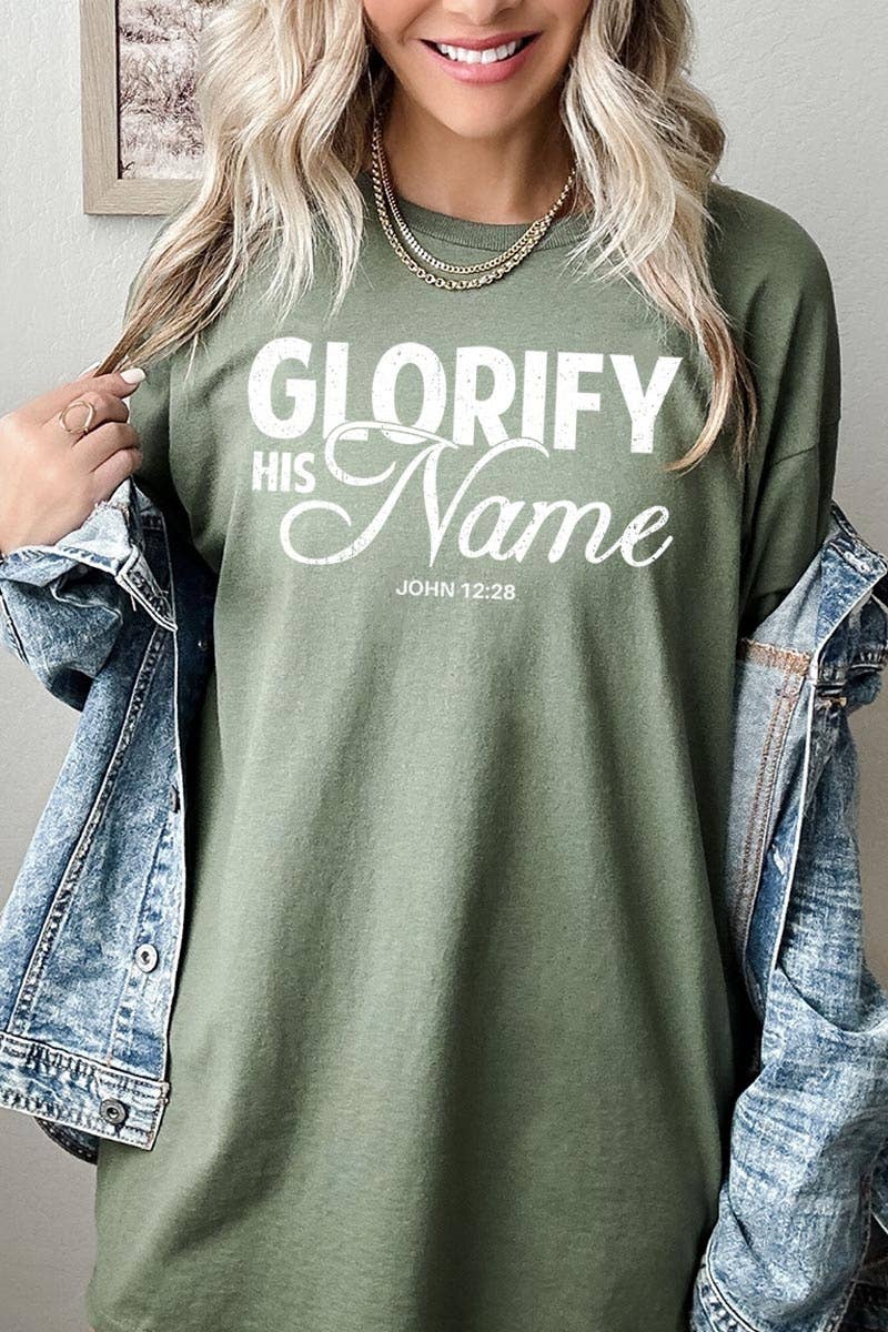 Glorify His Name Graphic Heavy Cotton Tee: NAVY / L