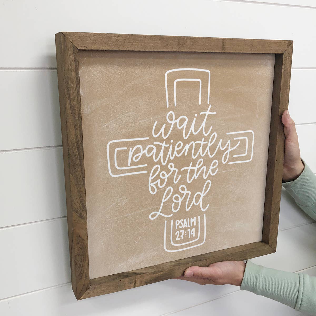 Wait Patiently Wall Art - Scripture Canvas Art - Wood Framed: 6x6" Mini Canvas Art with Wood Box Frame