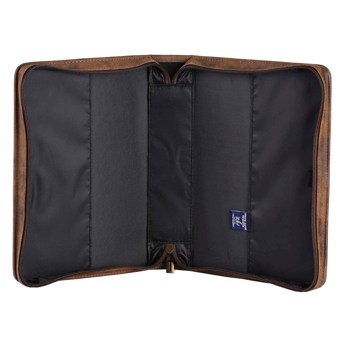 White Dove Bible Case Cross Suede-Look Brown XLarge