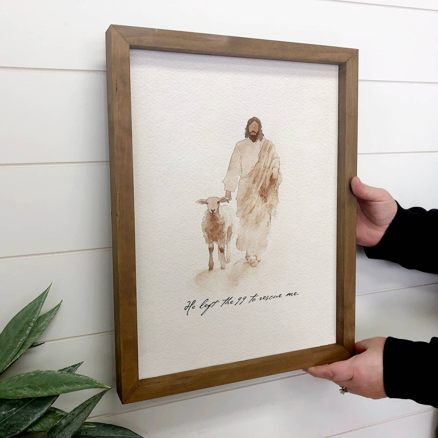 Jesus Sheep Rescue Me - Jesus Canvas Art - Wood Framed Art: 6x10" Mini Canvas Art with Wood Box Frame