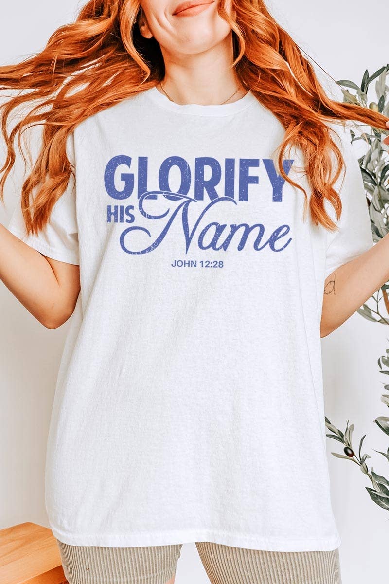 Glorify His Name Graphic Heavy Cotton Tee: NAVY / S
