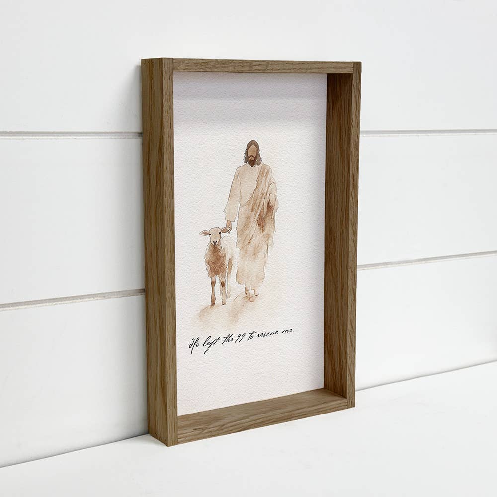 Jesus Sheep Rescue Me - Jesus Canvas Art - Wood Framed Art: 6x10" Mini Canvas Art with Wood Box Frame