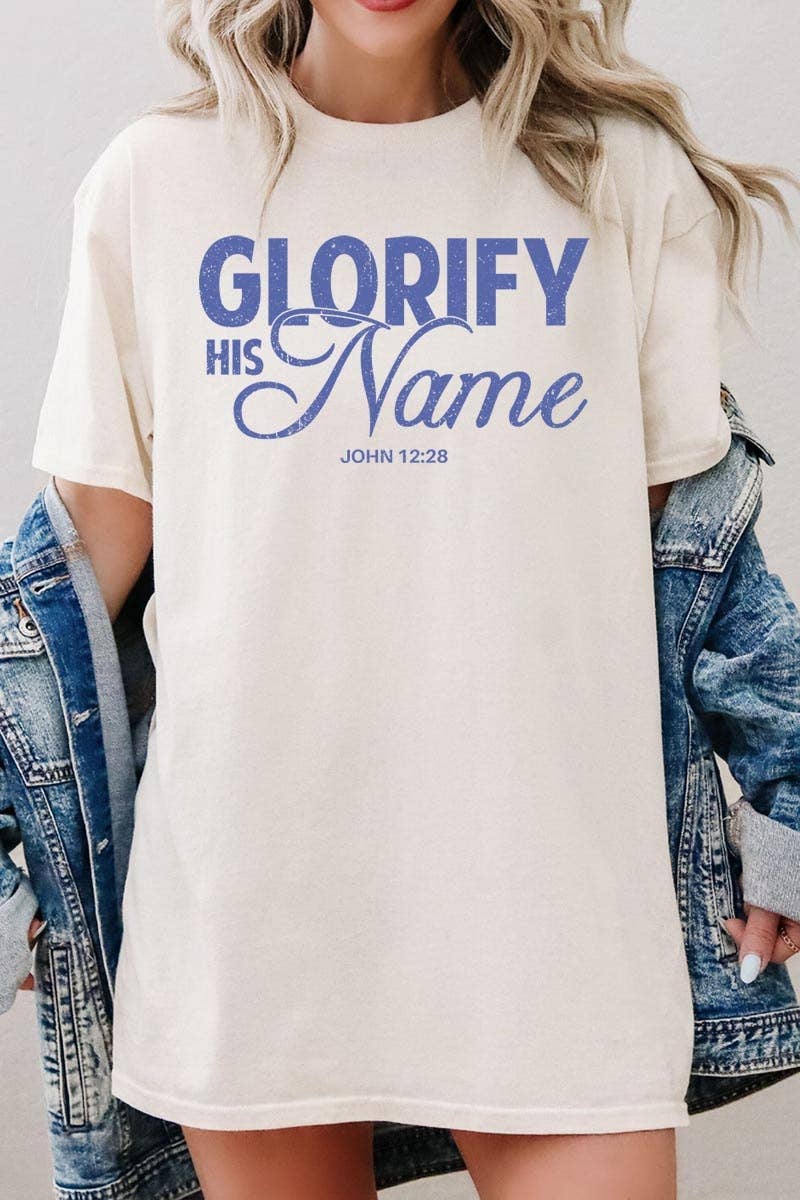 Glorify His Name Graphic Heavy Cotton Tee: NAVY / L