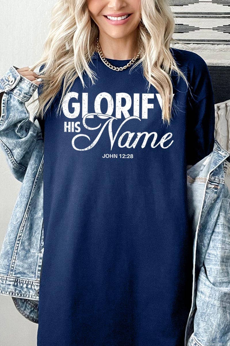 Glorify His Name Graphic Heavy Cotton Tee: NAVY / M
