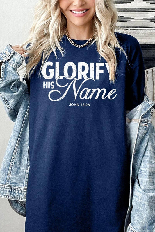 Glorify His Name Graphic Heavy Cotton Tee: NAVY / M