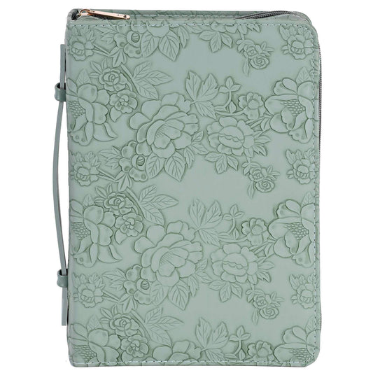 White Dove Bible Case Sculpted Floral Green XLarge