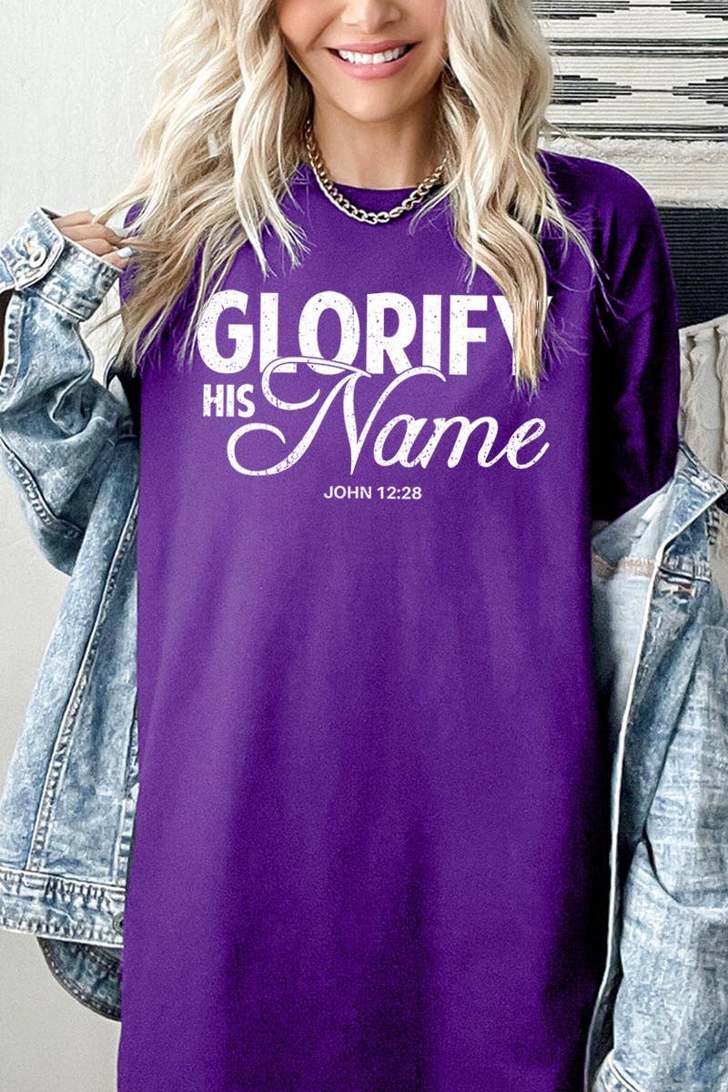 Glorify His Name Graphic Heavy Cotton Tee: NAVY / M
