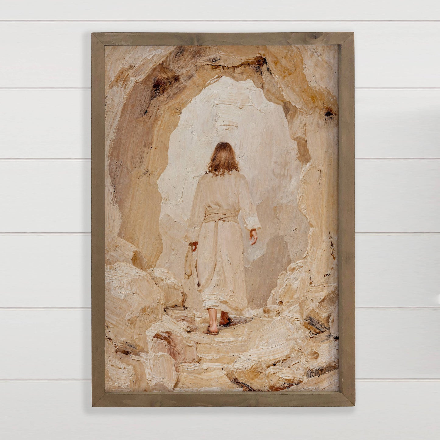 Jesus Tomb Resurrection Painting - Farmhouse Living Room Art: 6x10" Mini Canvas Art with Wood Box Frame