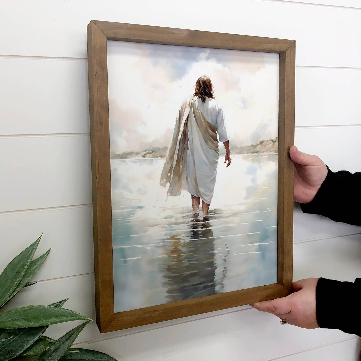 Jesus Walking on Water - Jesus Canvas Art - Wood Framed Art: 6x10" Mini Canvas Art with Wood Box Frame