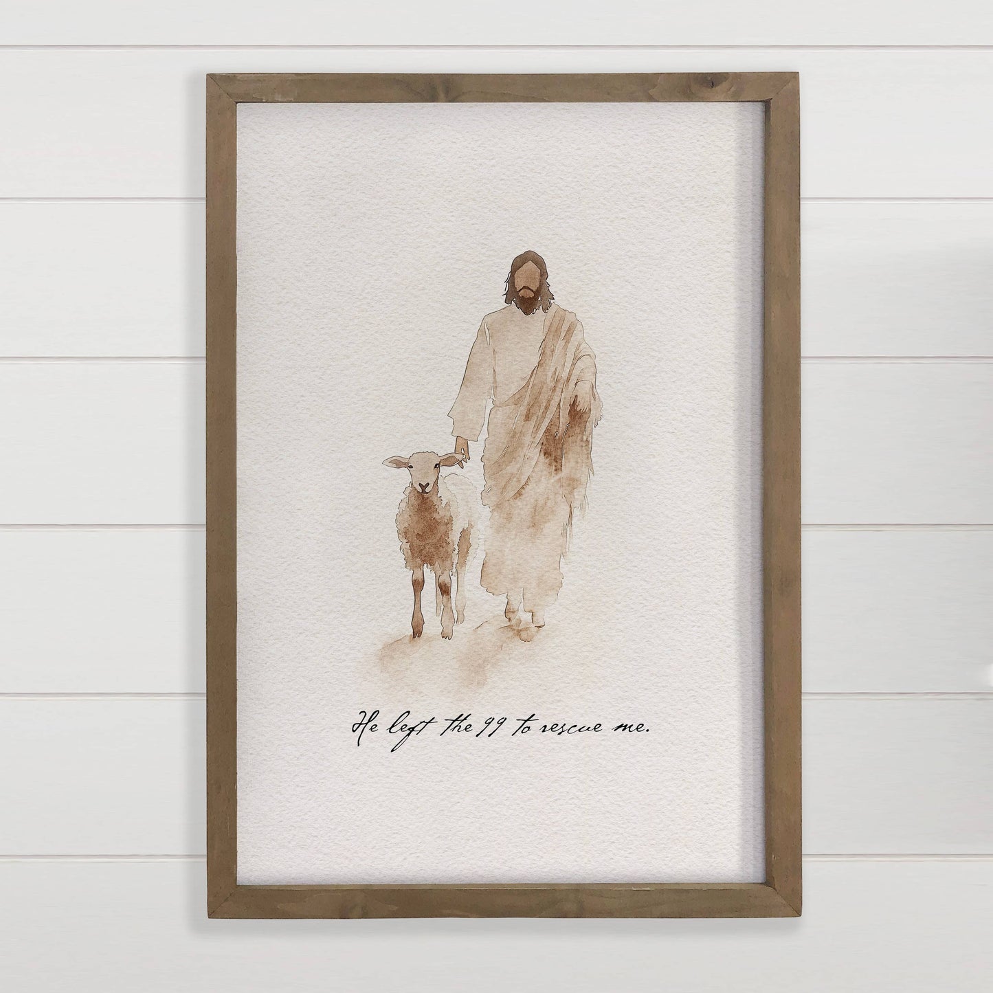 Jesus Sheep Rescue Me - Jesus Canvas Art - Wood Framed Art: 6x10" Mini Canvas Art with Wood Box Frame