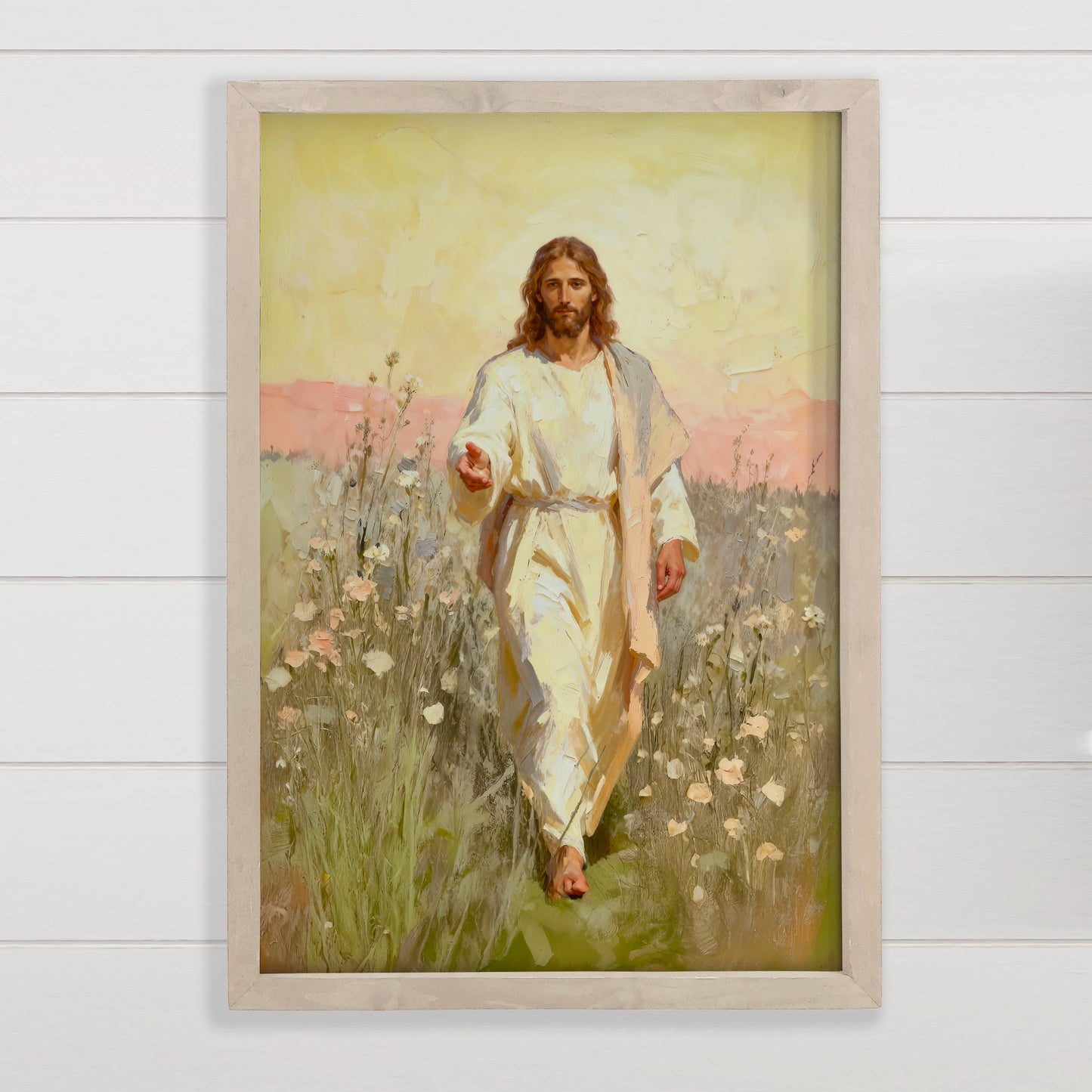 Jesus Hand of Grace - Christian Farmhouse Hallway Wall Art: 6x10" Mini Canvas Art with Wood Box Frame