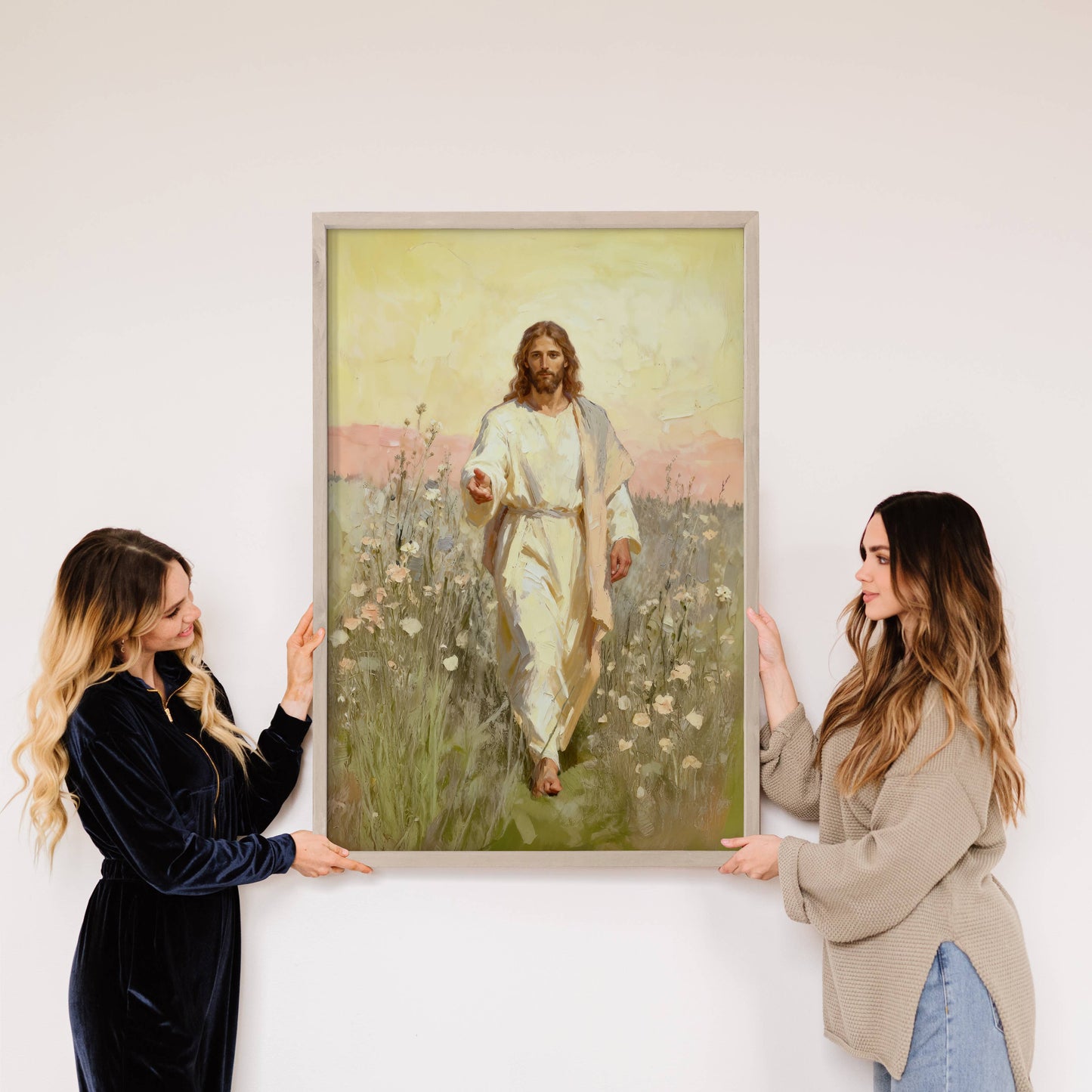 Jesus Hand of Grace - Christian Farmhouse Hallway Wall Art: 6x10" Mini Canvas Art with Wood Box Frame