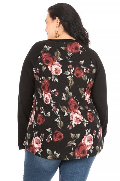 Soft floral baseball top: BLACK/BLACK / M