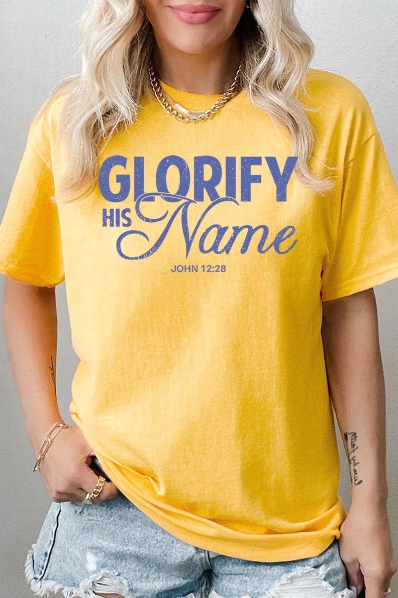 Glorify His Name Graphic Heavy Cotton Tee: NAVY / L