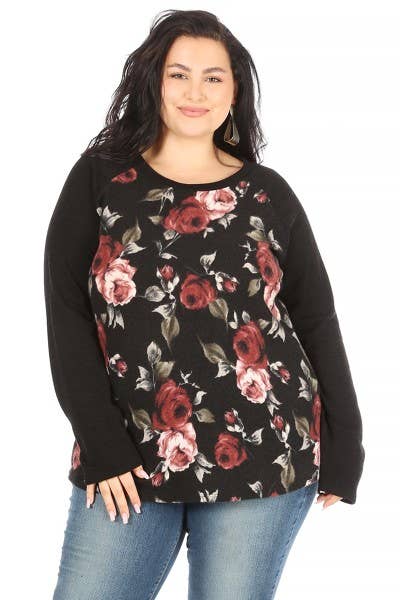 Soft floral baseball top: BLACK/BLACK / L