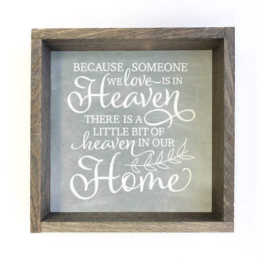 Heaven in our Home Family Canvas Sign with Wooden Frame: 6x6" Mini Canvas Art with Wood Box Frame
