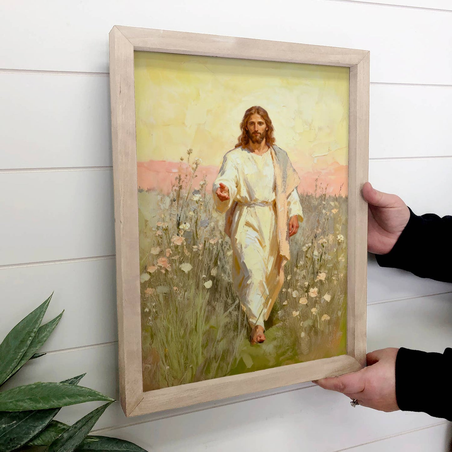 Jesus Hand of Grace - Christian Farmhouse Hallway Wall Art: 6x10" Mini Canvas Art with Wood Box Frame