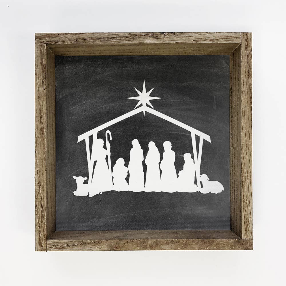 Nativity Black Canvas Wall Art Small Christmas Small Decor: 6x6" Mini Canvas Art with Wood Box Frame