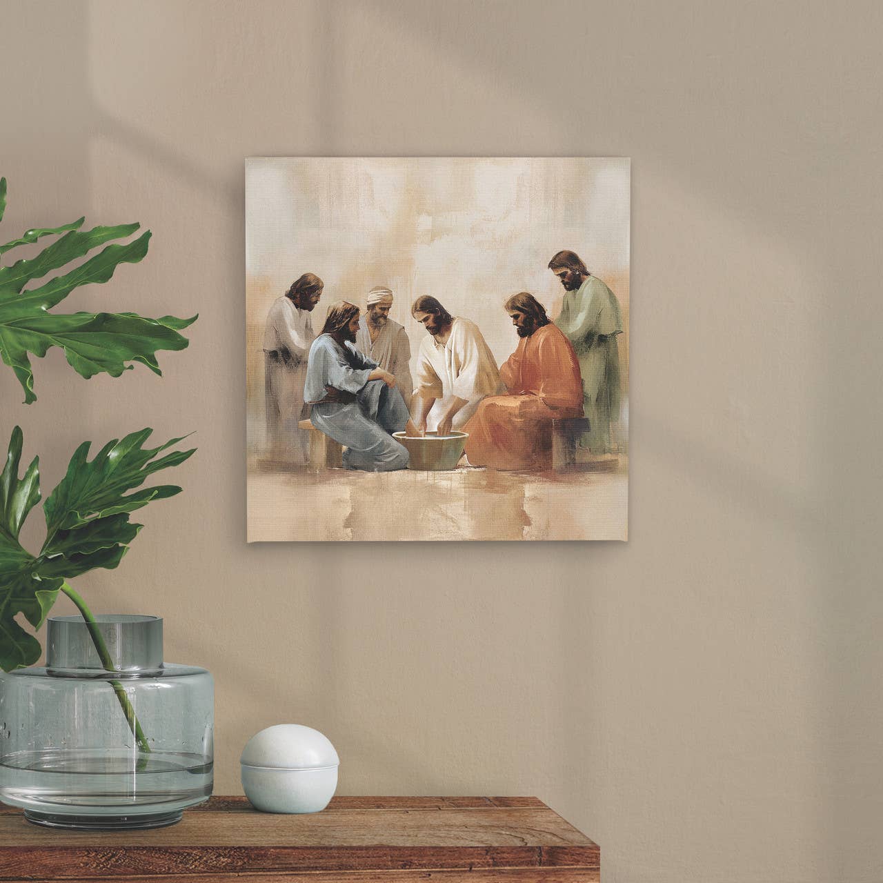 He Is Risen Collection Canvas - Jesus Washing: 11" SQ