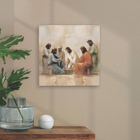 He Is Risen Collection Canvas - Jesus Washing: 11" SQ