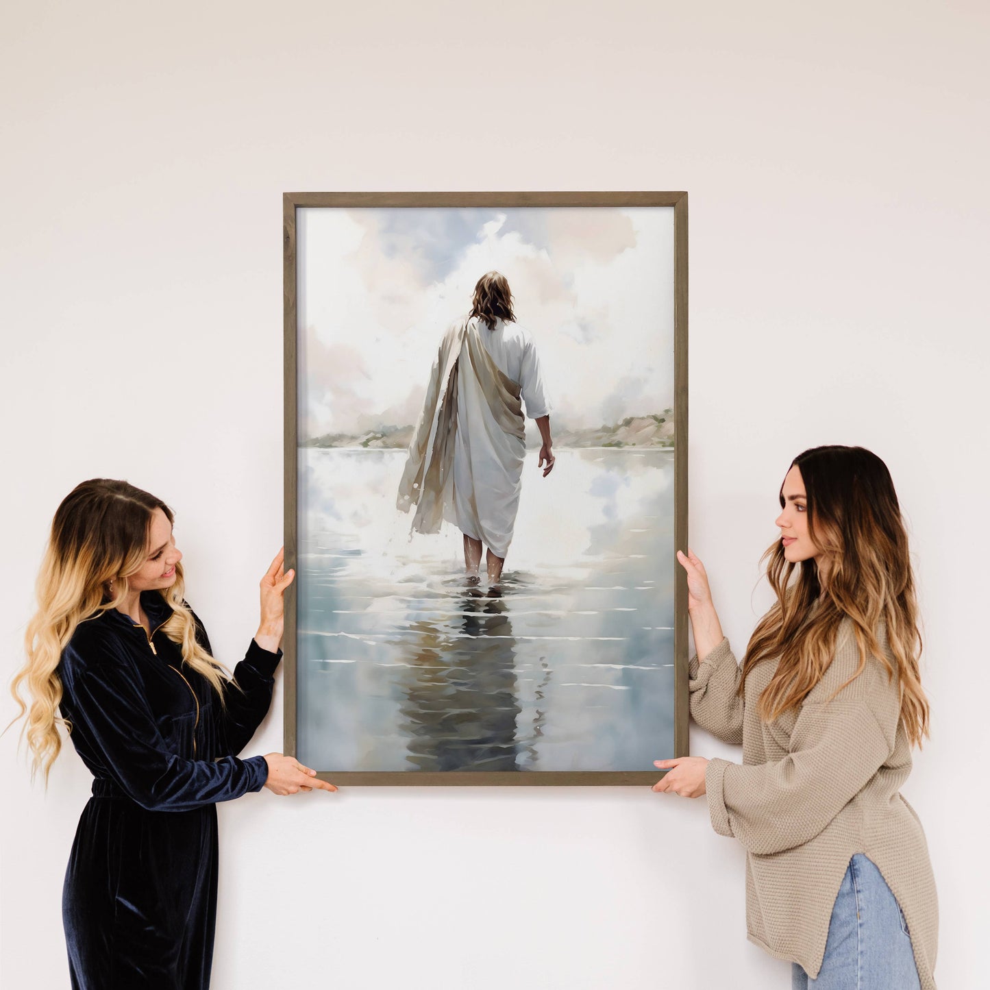 Jesus Walking on Water - Jesus Canvas Art - Wood Framed Art: 6x10" Mini Canvas Art with Wood Box Frame