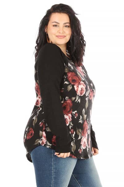 Soft floral baseball top: BLACK/BLACK / M