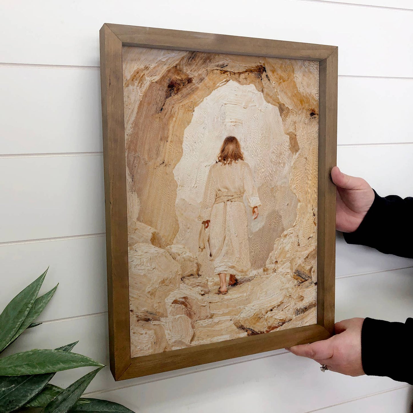 Jesus Tomb Resurrection Painting - Farmhouse Living Room Art: 6x10" Mini Canvas Art with Wood Box Frame