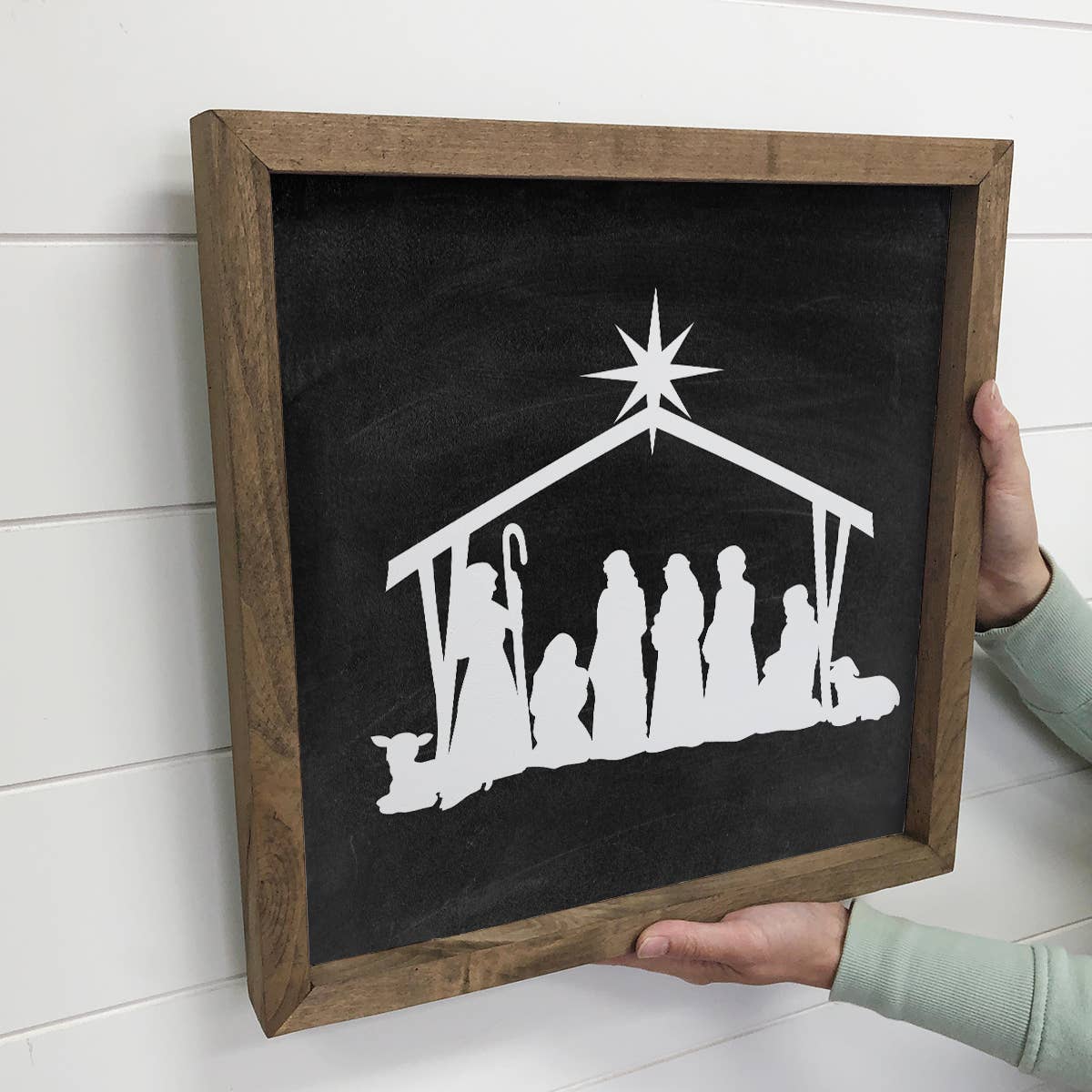 Nativity Black Canvas Wall Art Small Christmas Small Decor: 6x6" Mini Canvas Art with Wood Box Frame