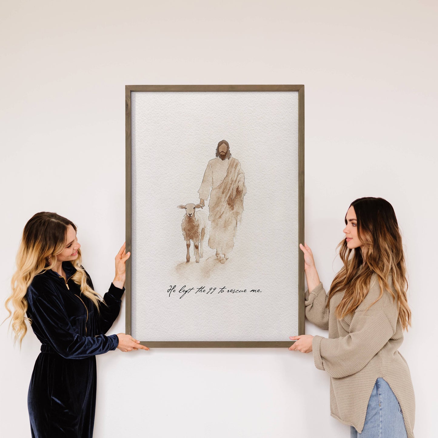 Jesus Sheep Rescue Me - Jesus Canvas Art - Wood Framed Art: 6x10" Mini Canvas Art with Wood Box Frame