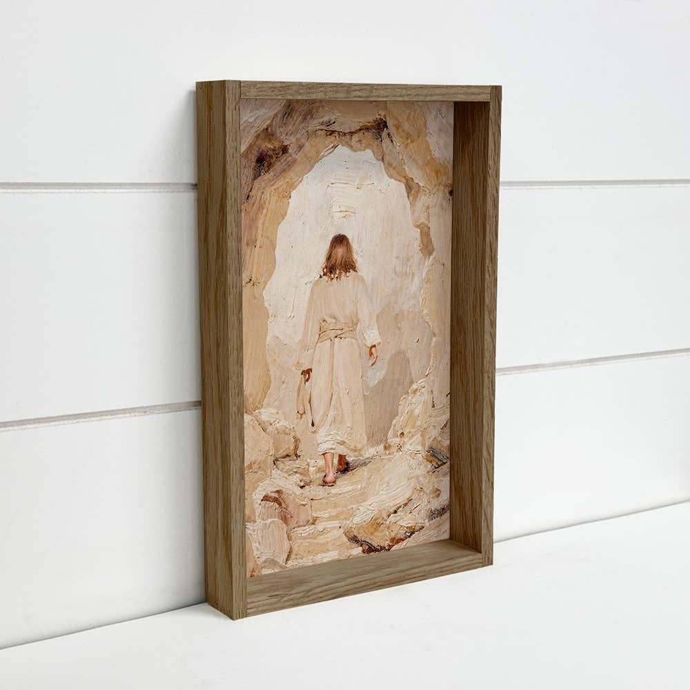 Jesus Tomb Resurrection Painting - Farmhouse Living Room Art: 6x10" Mini Canvas Art with Wood Box Frame