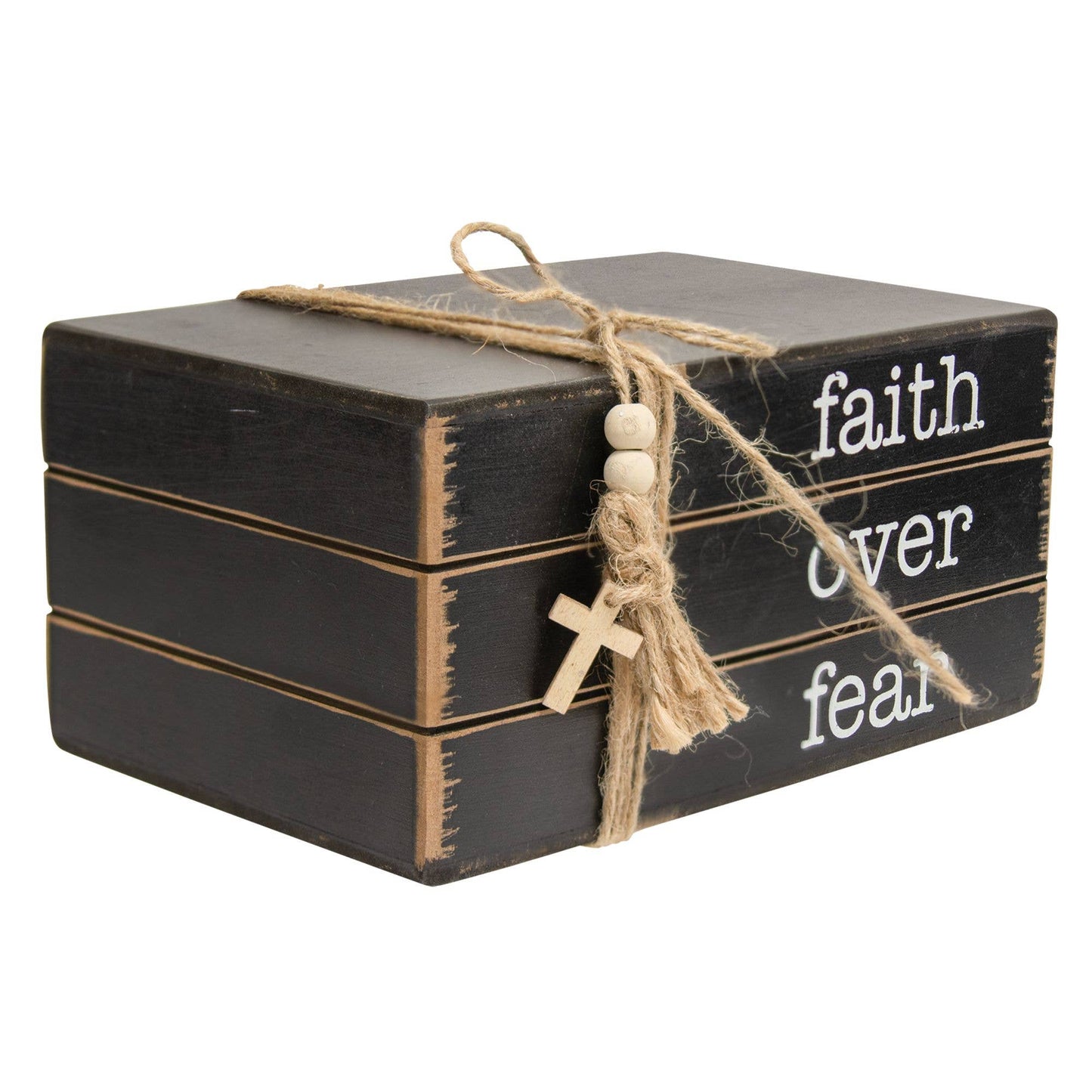 Faith Over Fear Wooden Book Stack