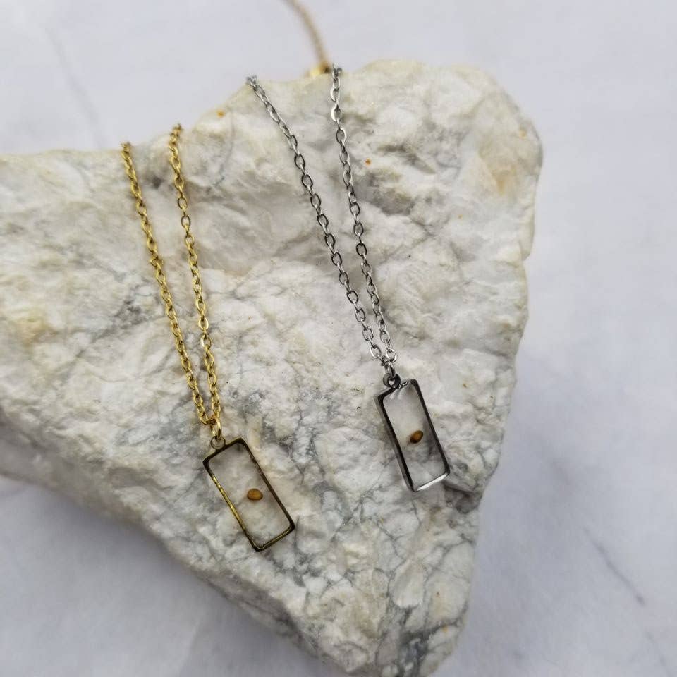 Faith Rectangle Mustard Seed Necklace - With Card: Silver