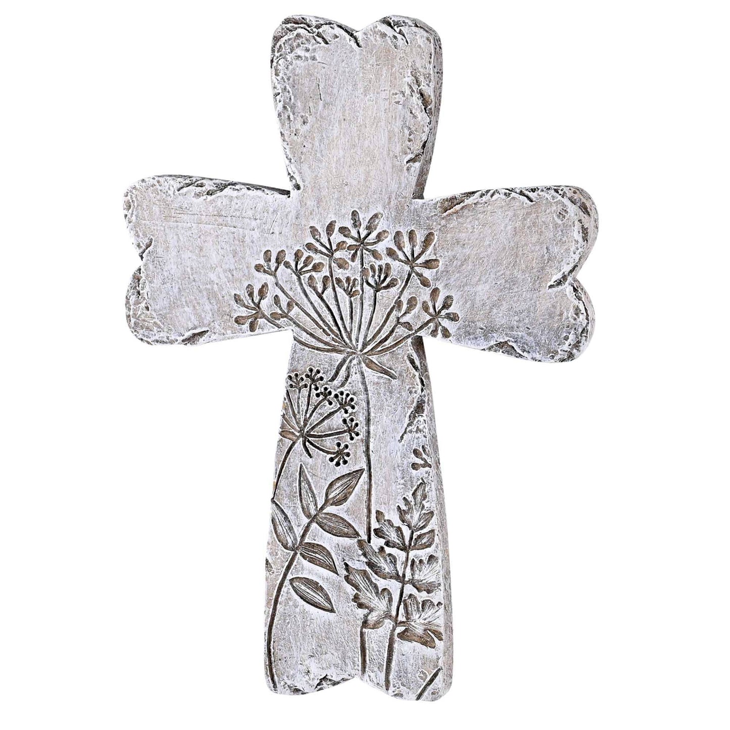 Gray Floral Resin Wall Cross 5.75H