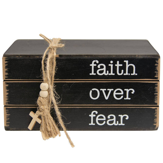 Faith Over Fear Wooden Book Stack