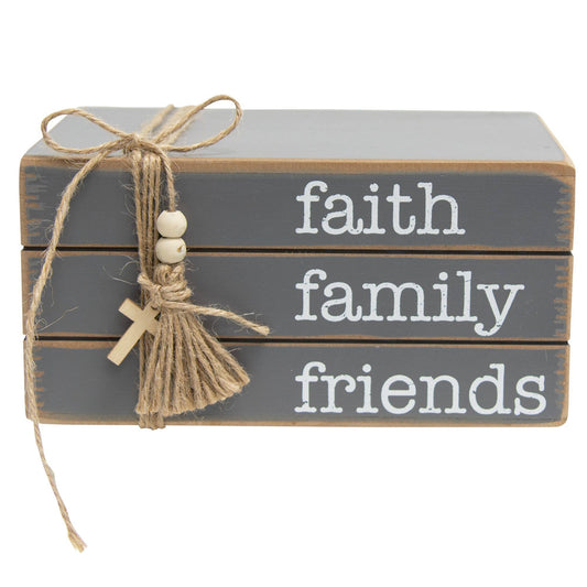 Faith Family Friends Wooden Book Stack