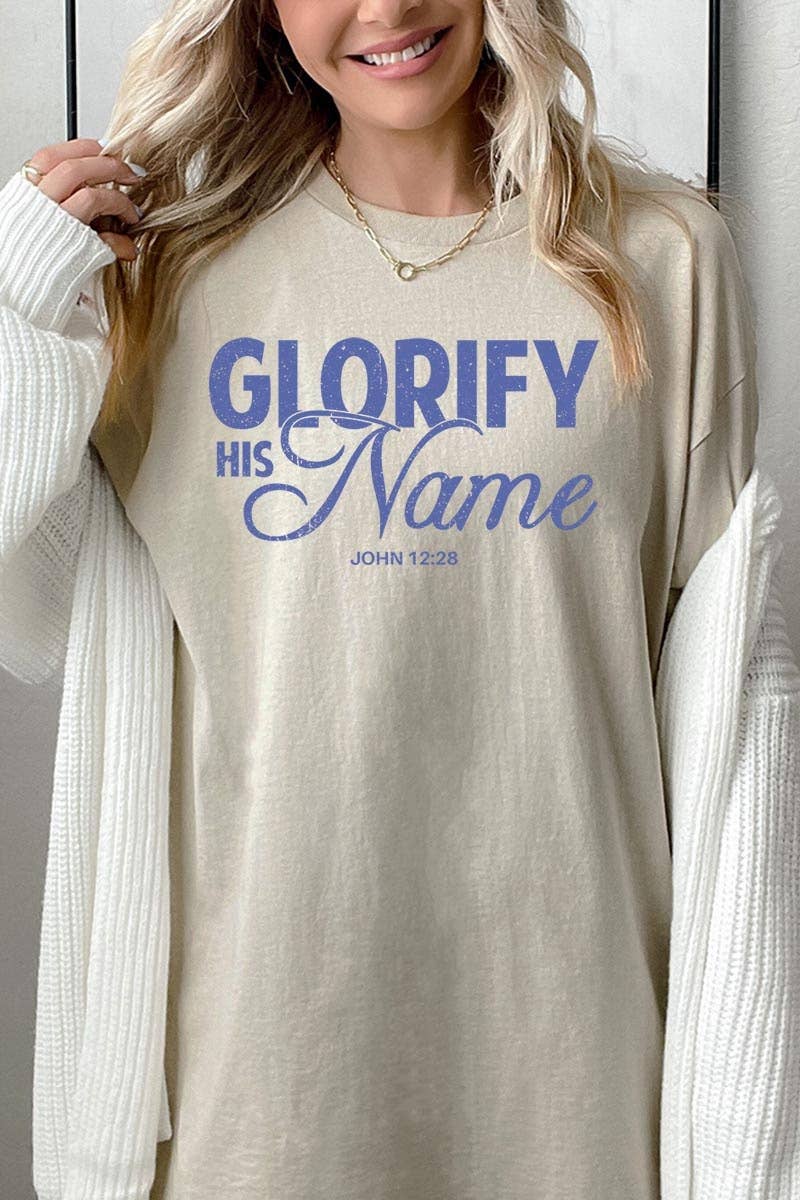 Glorify His Name Graphic Heavy Cotton Tee: NAVY / M