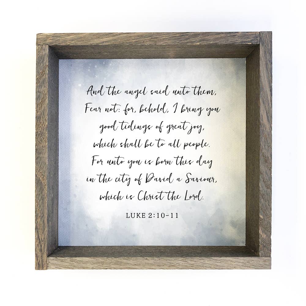 Christmas Religious Jesus Christ Art - Nativity Luke 2:10: 6x6" Mini Canvas Art with Wood Box Frame