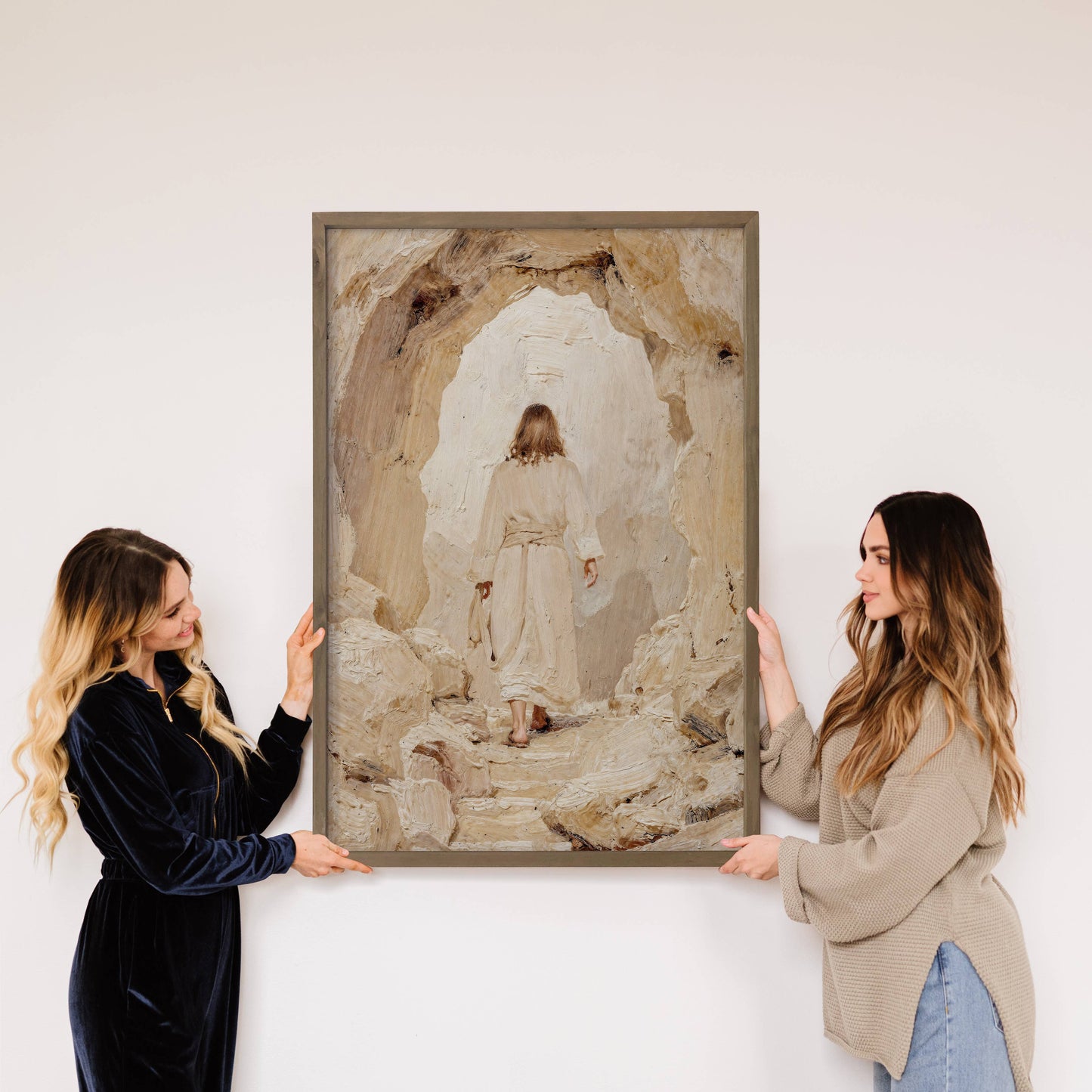 Jesus Tomb Resurrection Painting - Farmhouse Living Room Art: 6x10" Mini Canvas Art with Wood Box Frame