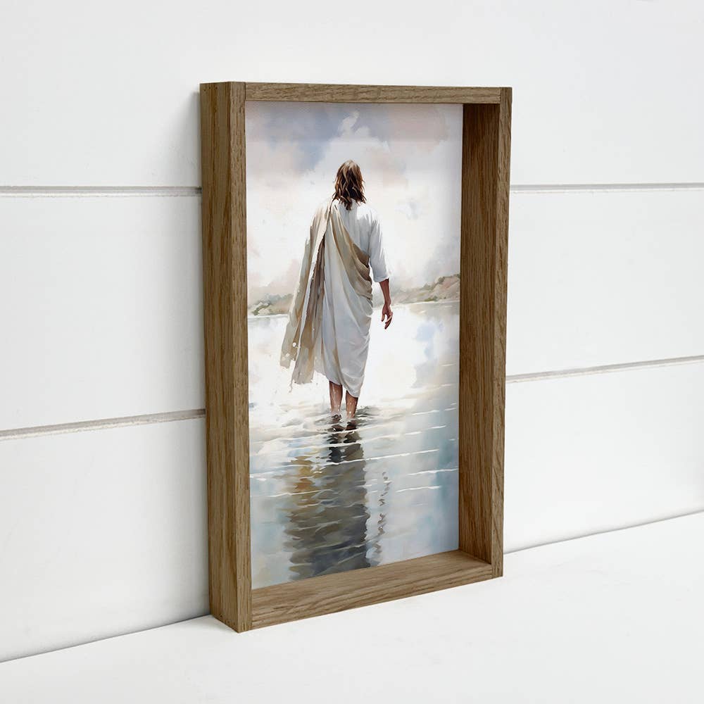 Jesus Walking on Water - Jesus Canvas Art - Wood Framed Art: 6x10" Mini Canvas Art with Wood Box Frame