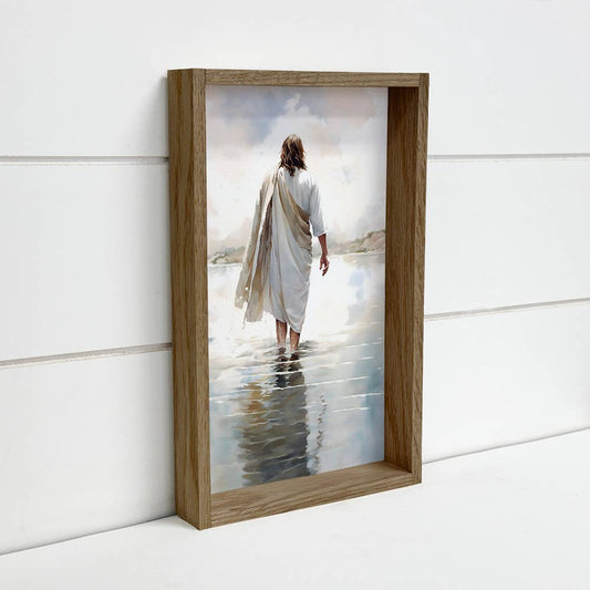 Jesus Walking on Water - Jesus Canvas Art - Wood Framed Art: 6x10" Mini Canvas Art with Wood Box Frame