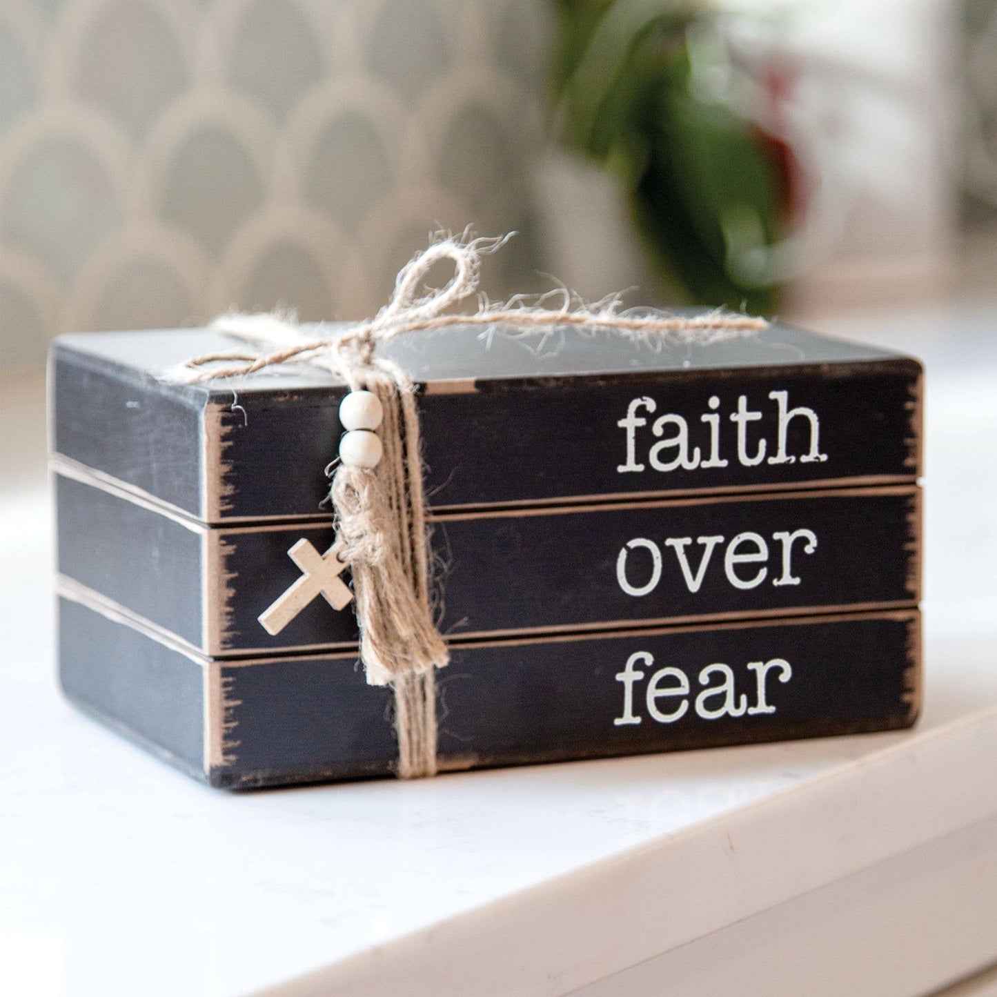 Faith Over Fear Wooden Book Stack