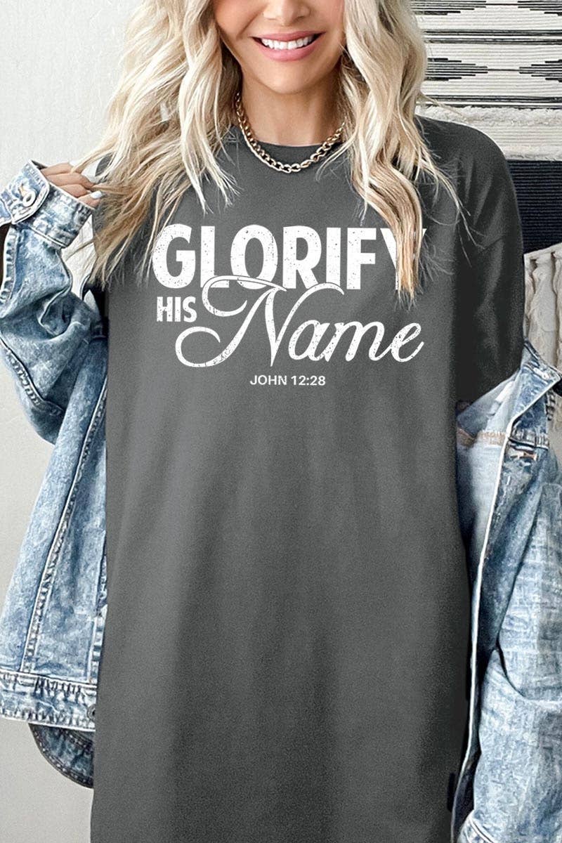 Glorify His Name Graphic Heavy Cotton Tee: NAVY / L