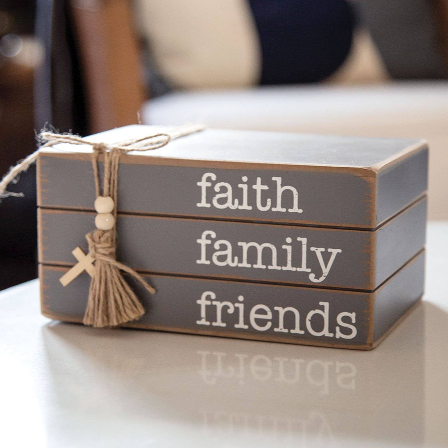 Faith Family Friends Wooden Book Stack