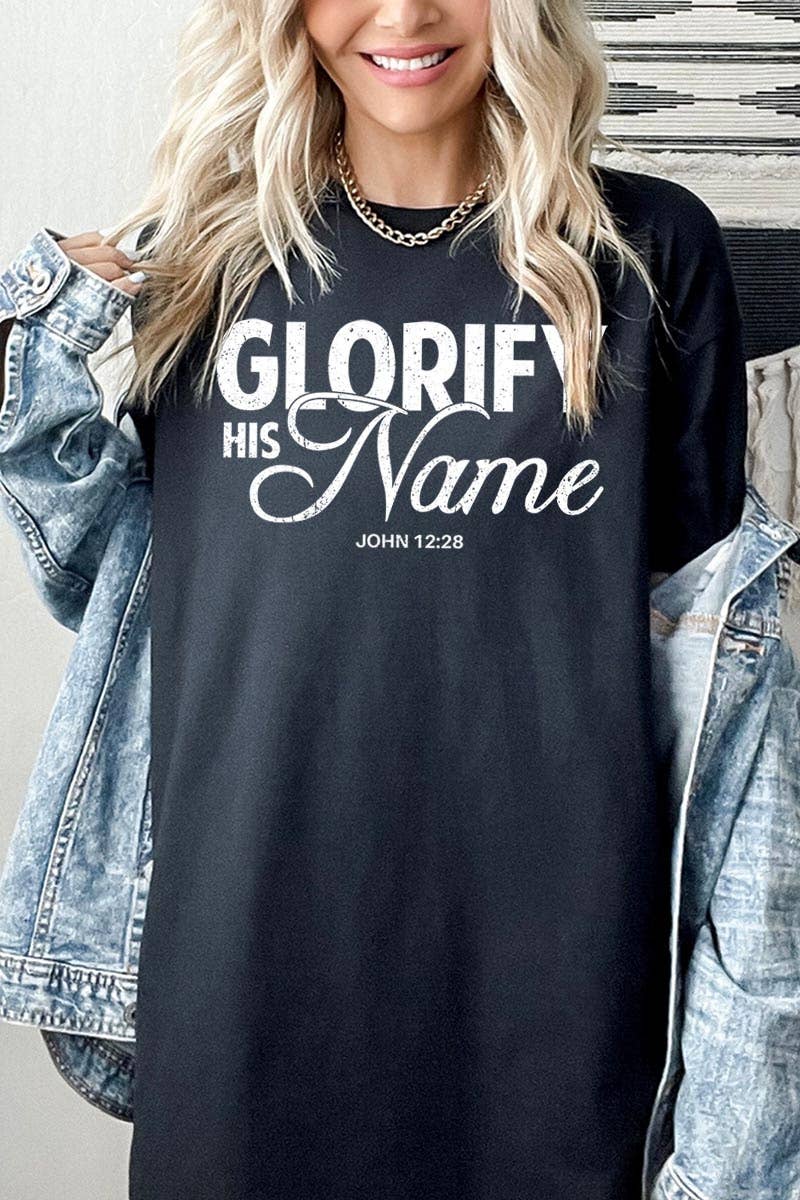 Glorify His Name Graphic Heavy Cotton Tee: NAVY / M