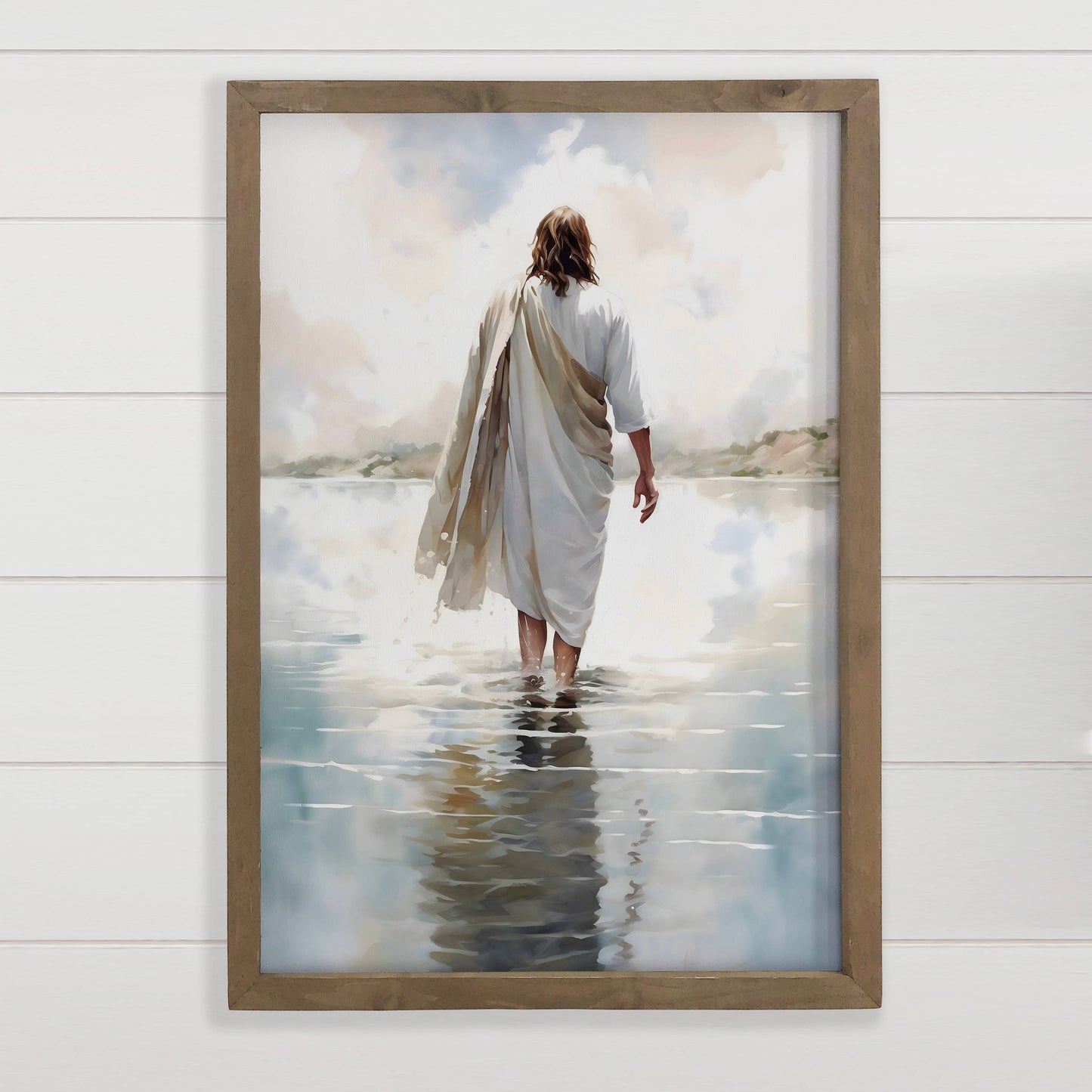Jesus Walking on Water - Jesus Canvas Art - Wood Framed Art: 6x10" Mini Canvas Art with Wood Box Frame